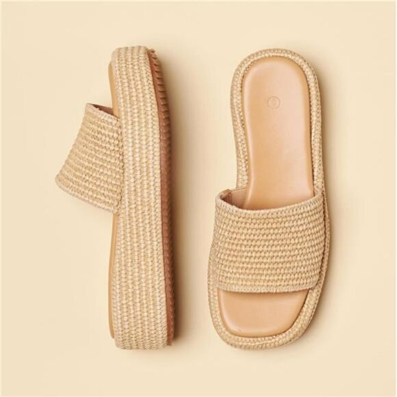 Platform Espadrille Sandals Women Slip On Wedge Slides Open Toe Beach Shoes - Picture 6 of 7